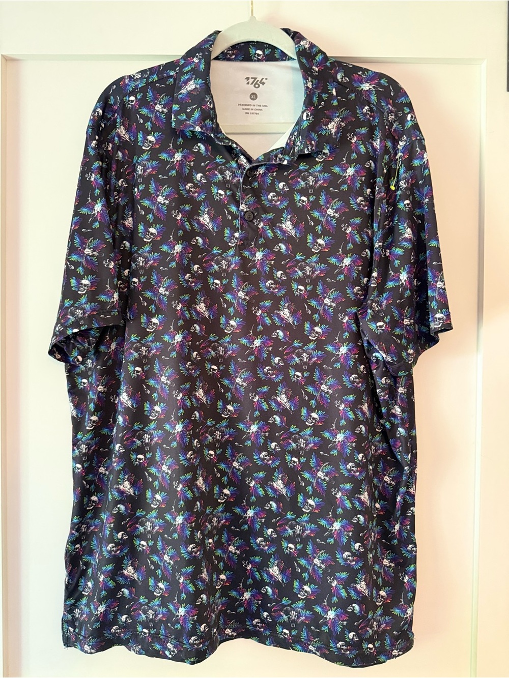 Men's Black Skull Print Polo Shirt by 1764 Golf